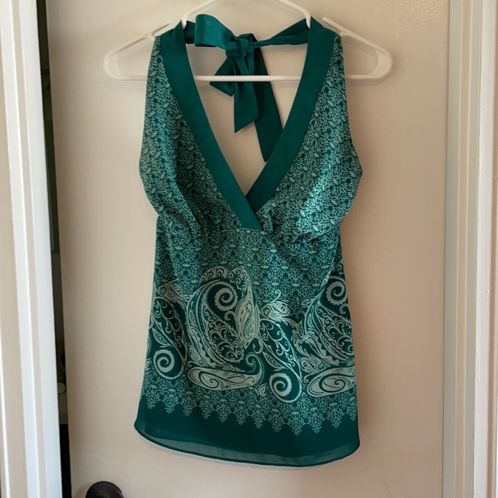 Turquoise and white halter top